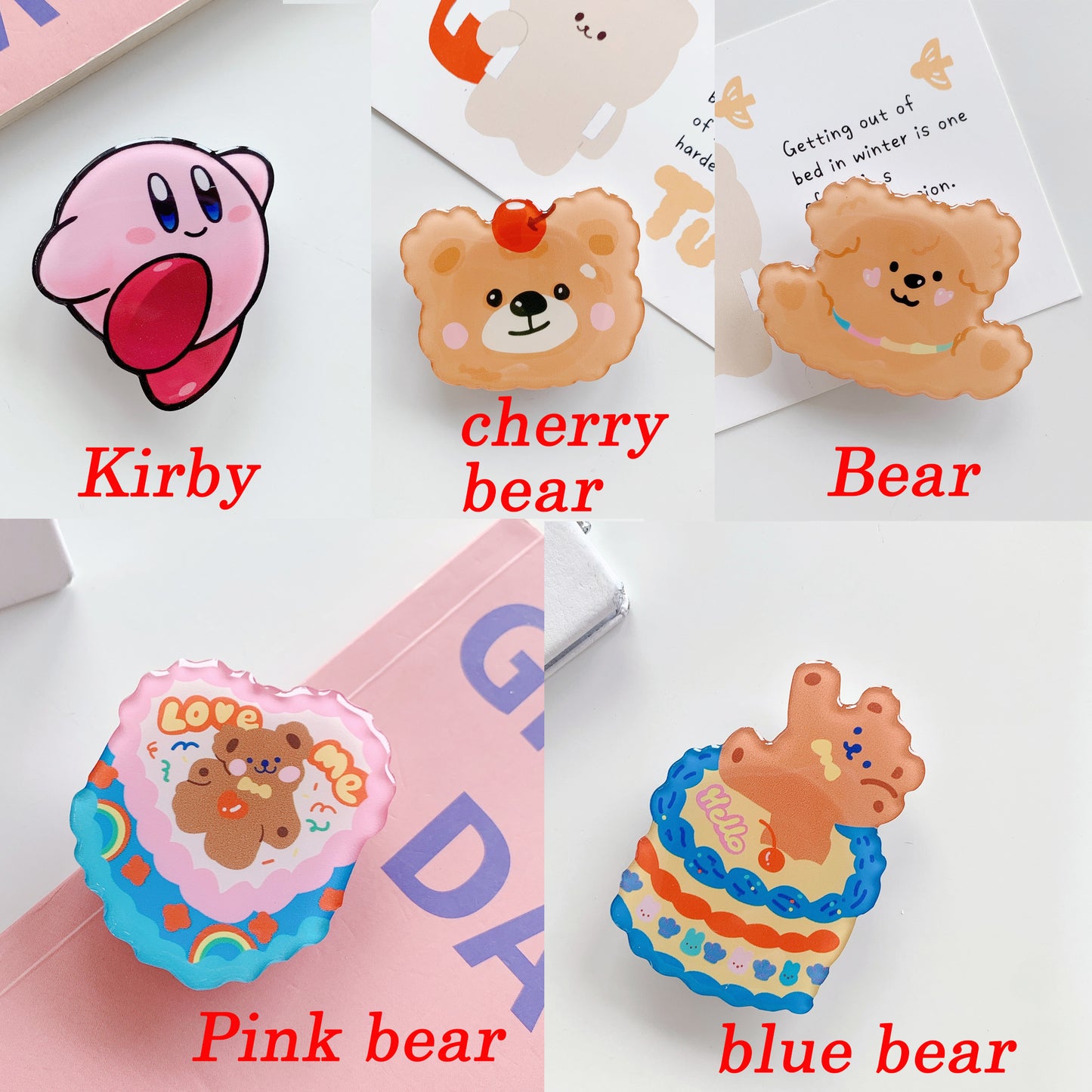 Buy 1 Get 1 Free Phone Grip Cute Bear Holder Cartoon Animal Kawaii Fruit Bread Shape Pop Up Phone Sockets Acrylic Epoxy Folding Phone Grip