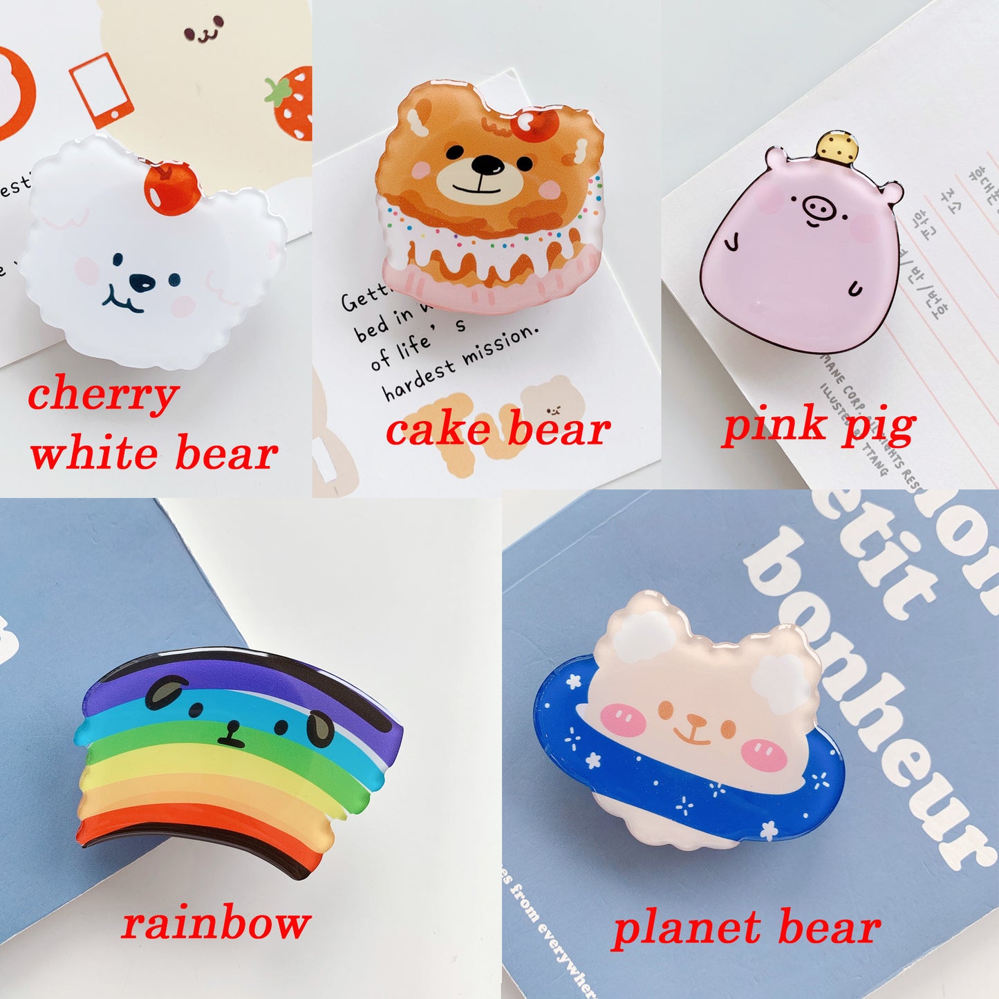 Buy 1 Get 1 Free Phone Grip Cute Bear Holder Cartoon Animal Kawaii Fruit Bread Shape Pop Up Phone Sockets Acrylic Epoxy Folding Phone Grip