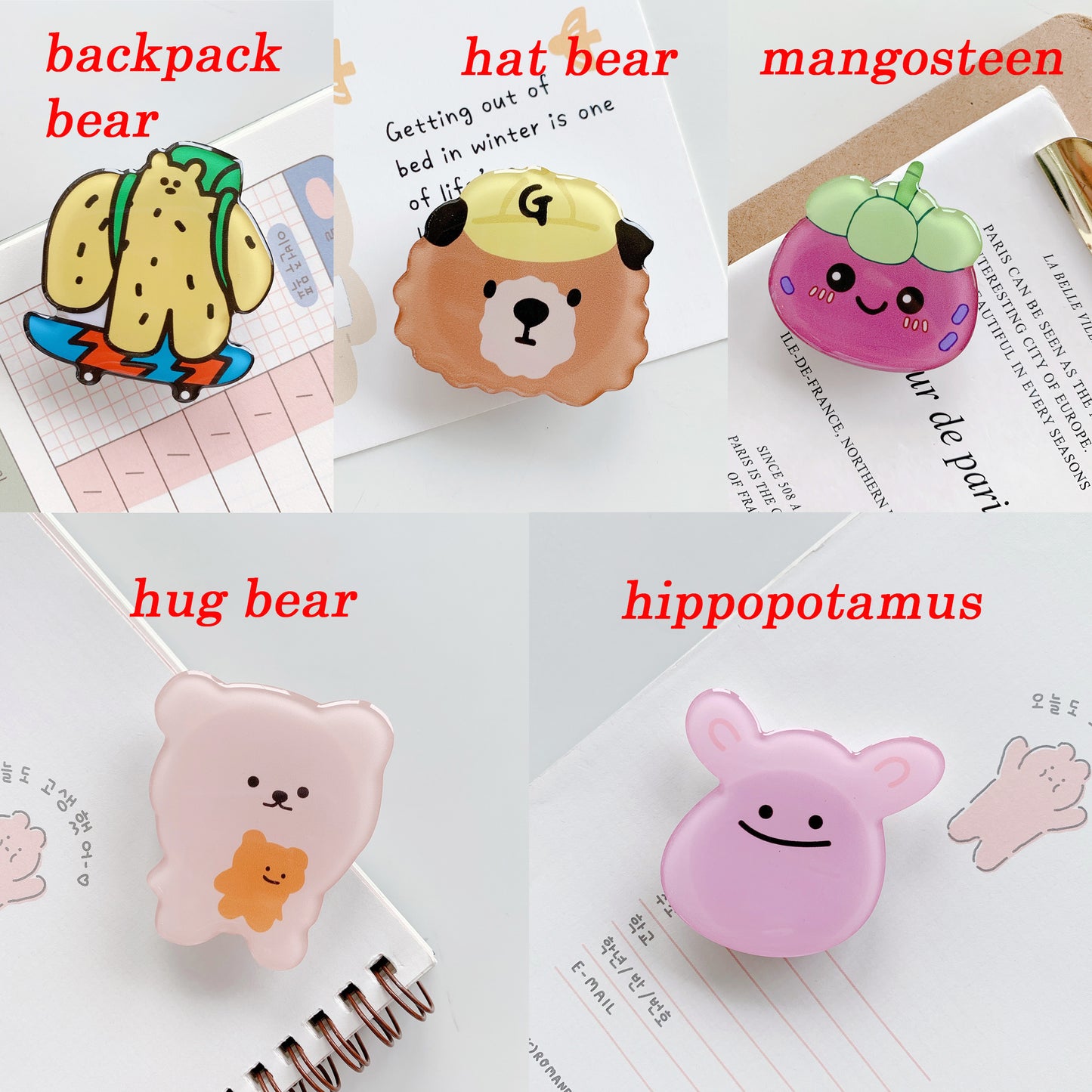 Buy 1 Get 1 Free Phone Grip Cute Bear Holder Cartoon Animal Kawaii Fruit Bread Shape Pop Up Phone Sockets Acrylic Epoxy Folding Phone Grip