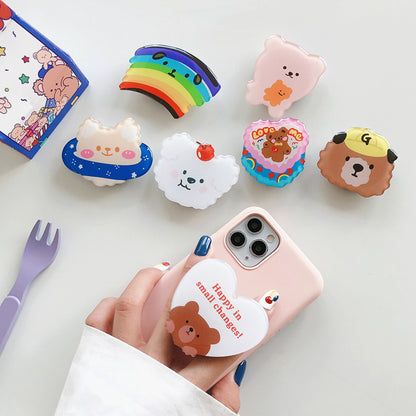 Buy 1 Get 1 Free Phone Grip Cute Bear Holder Cartoon Animal Kawaii Fruit Bread Shape Pop Up Phone Sockets Acrylic Epoxy Folding Phone Grip