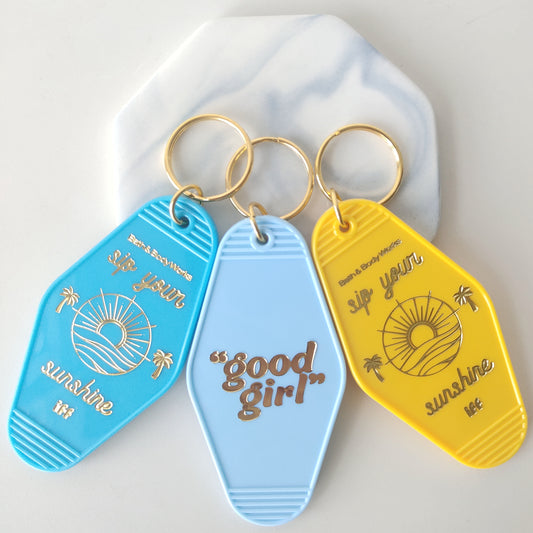 Custom Gold Foil Stamped Vintage Hotel/ Motel Key Tag Keychains Design Retro Key Tag, Resorts gift, Wedding gift, 50 pcs