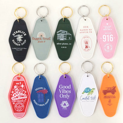 100 Pieces Custom Retro Motel Keychain Tag Vintage Hotel Key Tag, luggage Tag, Personalized Gifts Printing Design Text and Pattern